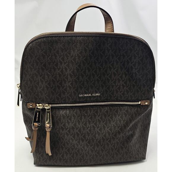 Michael Kors Rhea Medium Slim Backpack Bag Purse Shoulder Bag - Brown/Carmel